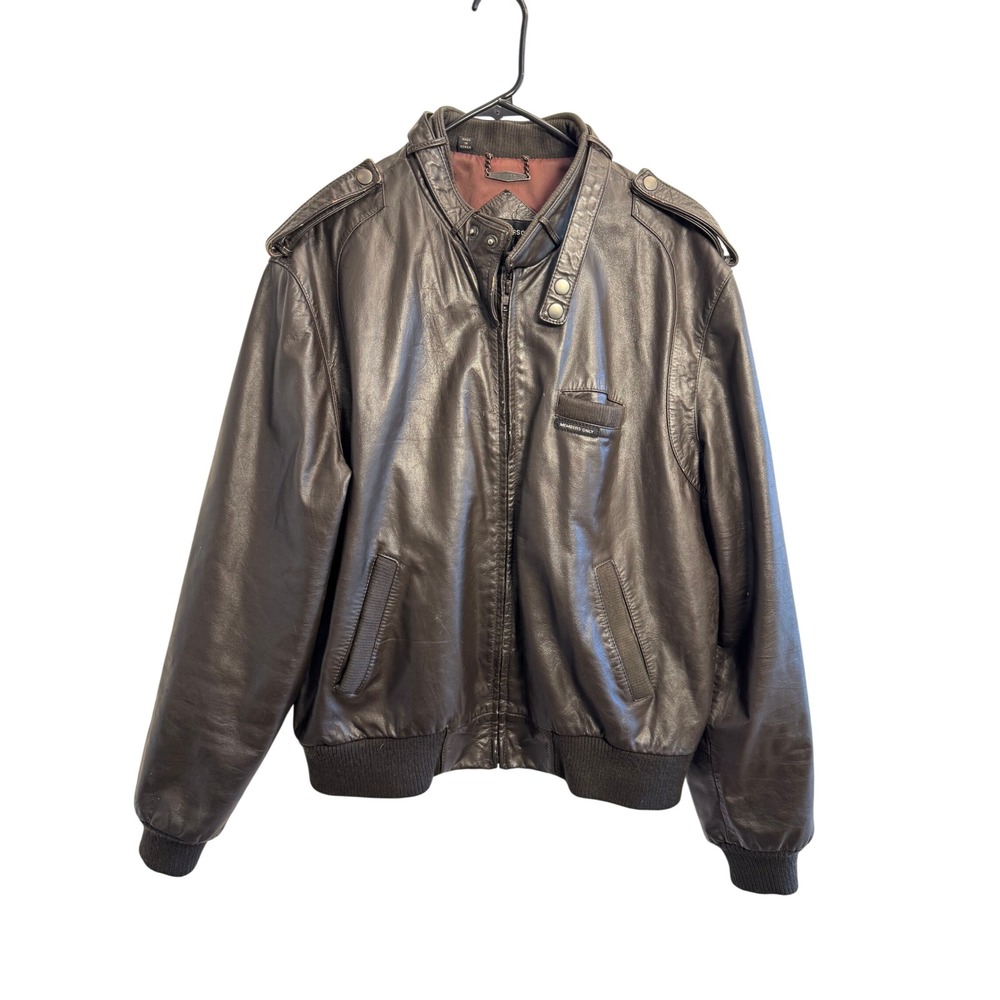 Members Only Vintage Dark Brown Leather Cafe Racer Jacket Mens 46 Europe Craft